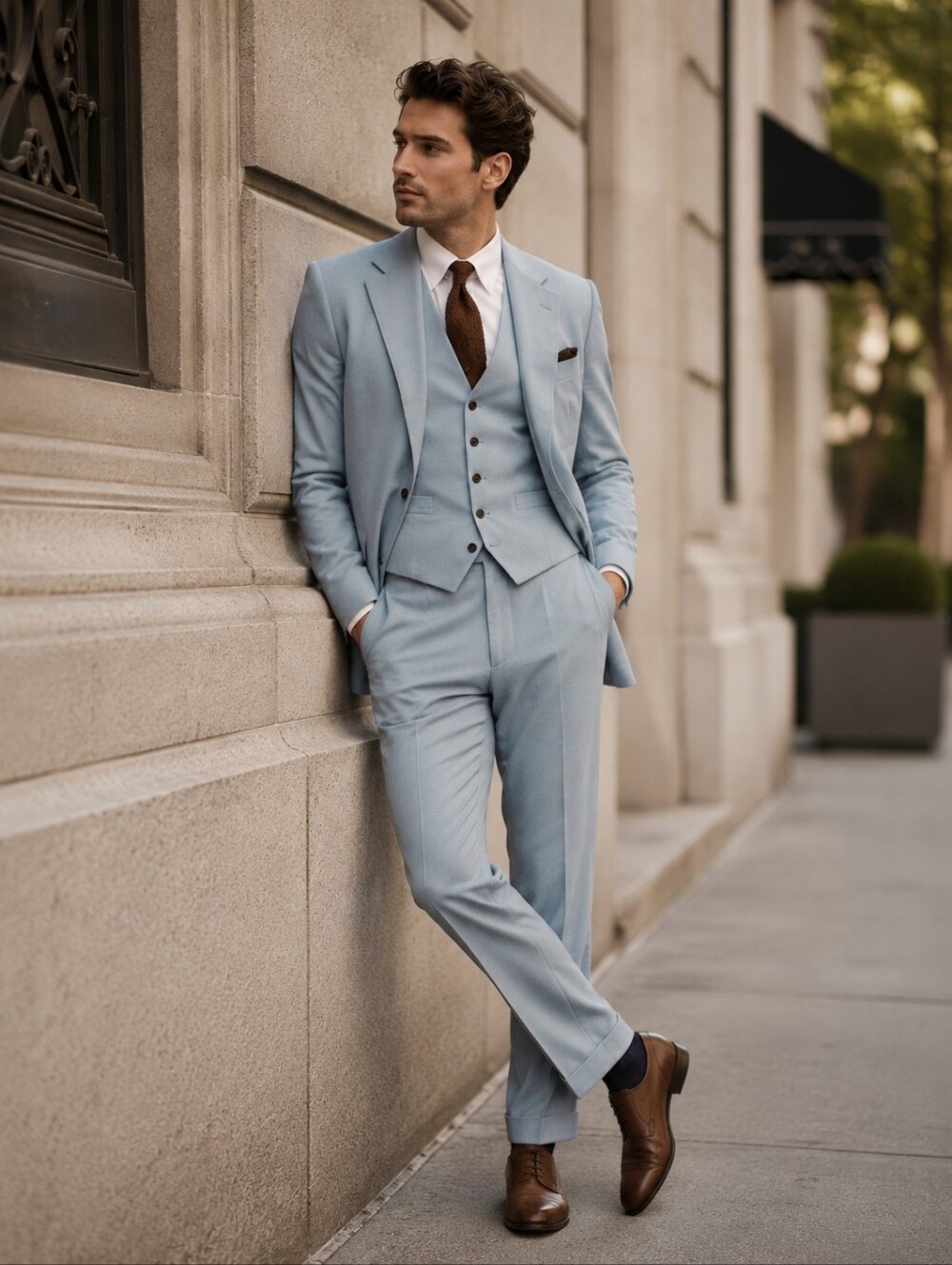 Men's Light Blue Three-Piece Suit - Classic Tailored Fit